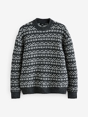 Charcoal Grey/White Relaxed Fit Brushed Crew Jumper - Image 5 of 7