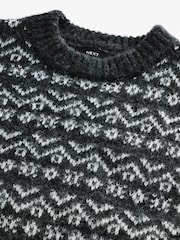Charcoal Grey/White Relaxed Fit Brushed Crew Jumper - Image 6 of 7