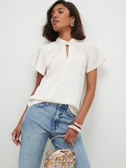 River Island Satin Angel Sleeve Twist Front Top - 4의 이미지 1