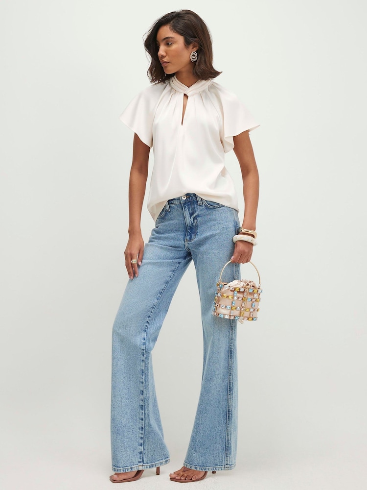 River Island Satin Angel Sleeve Twist Front Top - 4의 이미지 2