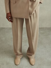Reiss Neutral Sadie Petite Wool Pleat Front Wide Leg Suit Trousers - Image 1 of 7