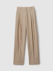 Reiss Neutral Sadie Petite Wool Pleat Front Wide Leg Suit Trousers - Image 2 of 7