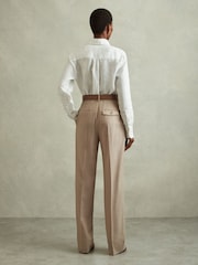 Reiss Neutral Sadie Petite Wool Pleat Front Wide Leg Suit Trousers - Image 5 of 7