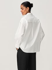White Pleated Bib Front 100% Cotton Long Sleeve Shirt - Image 4 of 8