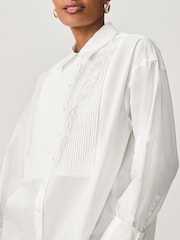 White Pleated Bib Front 100% Cotton Long Sleeve Shirt - Image 5 of 8