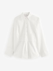 White Pleated Bib Front 100% Cotton Long Sleeve Shirt - Image 6 of 8