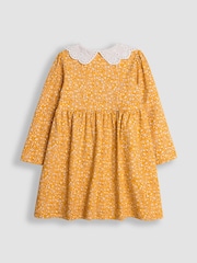 JoJo Maman Bébé Mustard Yellow Ditsy Floral Broderie Collar Dress - Image 2 of 3