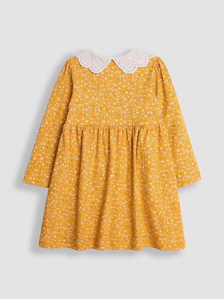JoJo Maman Bébé Mustard Yellow Ditsy Floral Broderie Collar Dress - Image 2 of 3