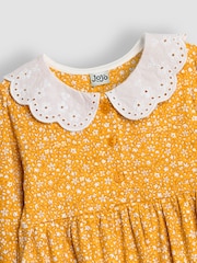 JoJo Maman Bébé Mustard Yellow Ditsy Floral Broderie Collar Dress - Image 3 of 3