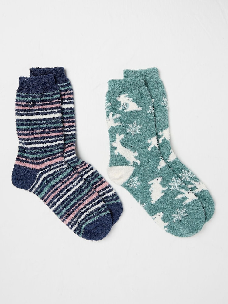 FatFace Green Cosy Bunny Socks 2 Pack - Image 1 of 2
