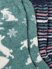 FatFace Green Cosy Bunny Socks 2 Pack - Image 2 of 2