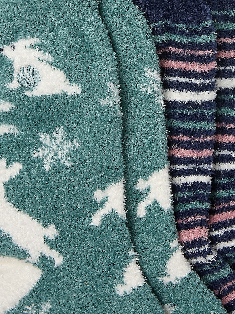 FatFace Green Cosy Bunny Socks 2 Pack - Image 2 of 2