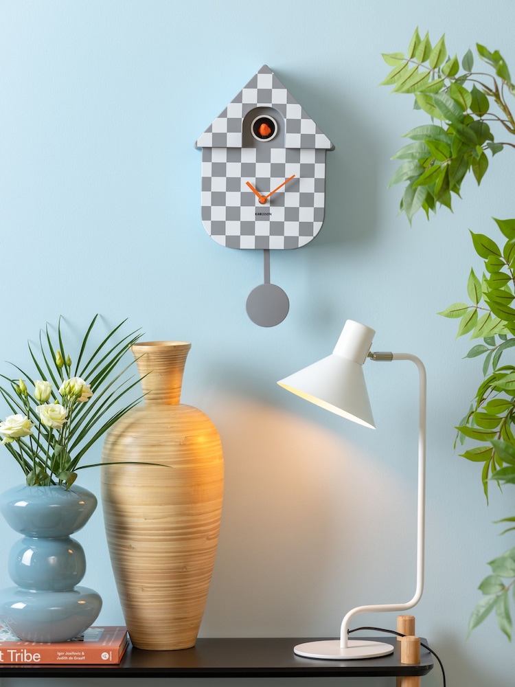 Karlsson Mouse Grey Modern Cuckoo Checker ABS Wall Clock - Image 1 of 4