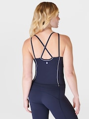 Sweaty Betty Navy Blue Supersoft Picot Lace Strappy Bra Tank Top - Image 2 of 7