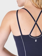 Sweaty Betty Navy Blue Supersoft Picot Lace Strappy Bra Tank Top - Image 6 of 7