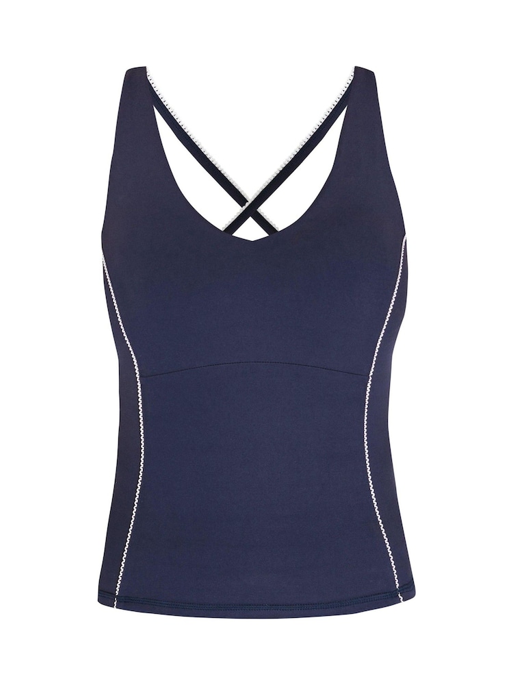 Sweaty Betty Navy Blue Supersoft Picot Lace Strappy Bra Tank Top - Image 7 of 7