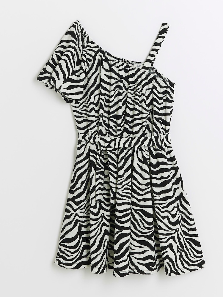 Wit - River Island Girls One Shoulder 100% Cotton Dress - Afbeelding 1 van 1