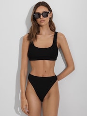 Good American Black Good American Always Fits Textured Scoop Neck Bikini Top - Image 1 of 5