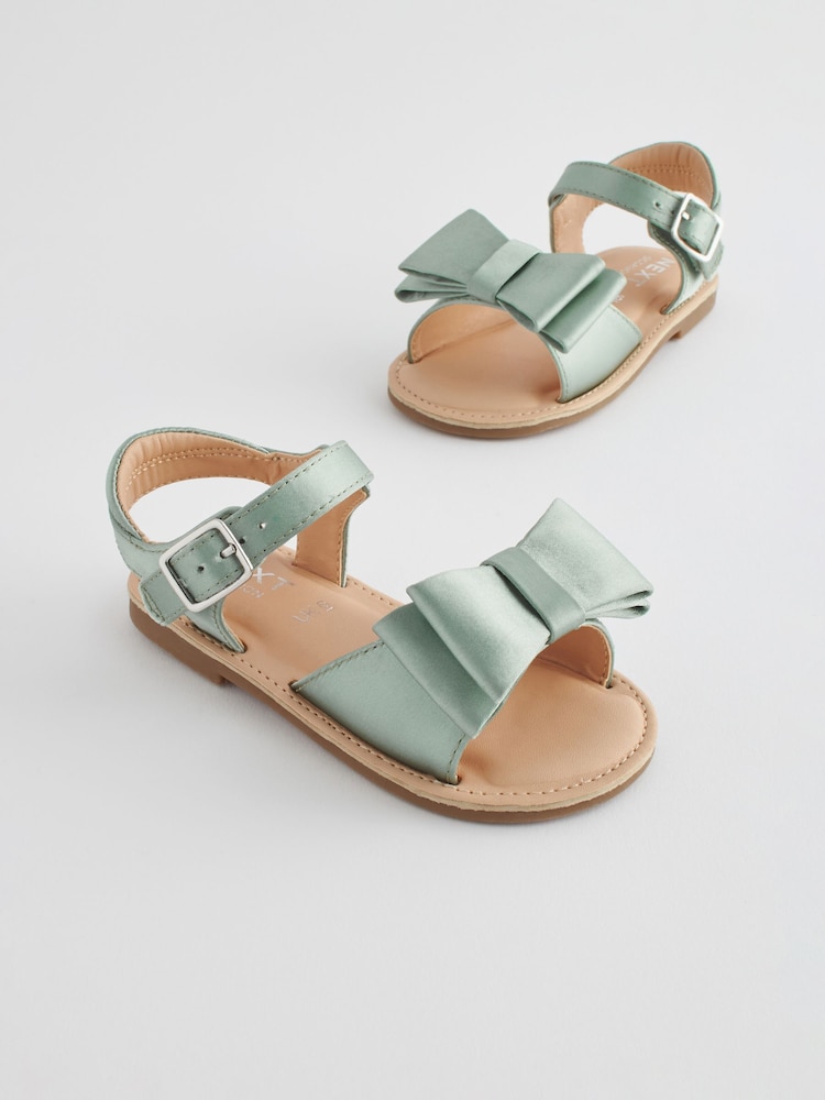 Sage Green Satin Bridesmaid Bow Sandals - Image 1 of 7