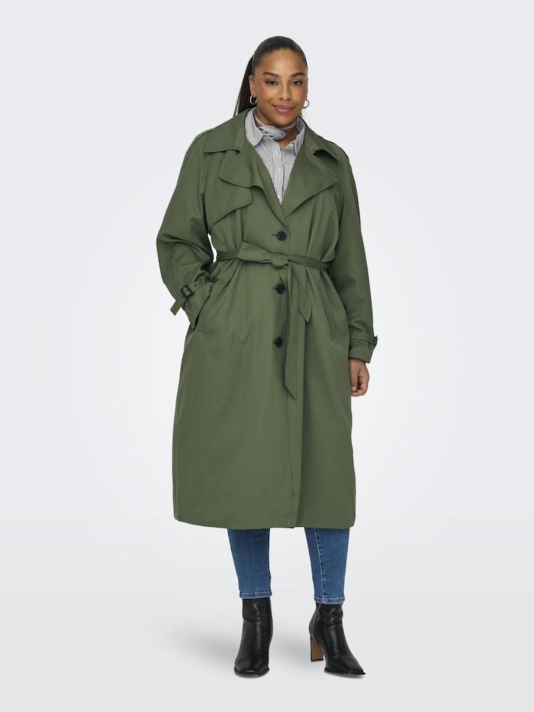 ONLY Curve Green Tie Waist Trench Coat - Image 1 of 7