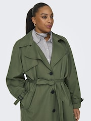 ONLY Curve Green Tie Waist Trench Coat - Image 4 of 7