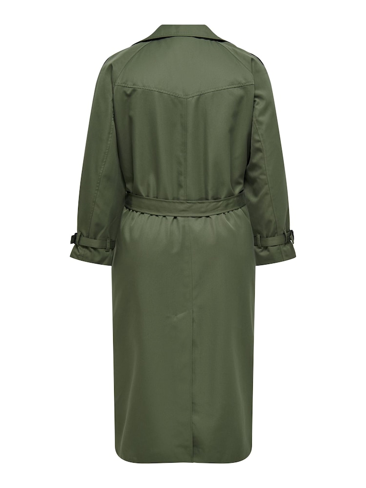ONLY Curve Green Tie Waist Trench Coat - Image 7 of 7