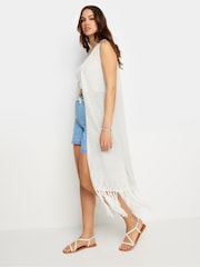 Long Tall Sally White Longline Crochet Waistcoat - Image 1 of 6