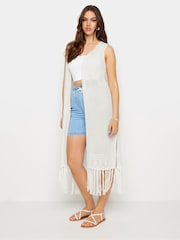 Long Tall Sally White Longline Crochet Waistcoat - Image 2 of 6