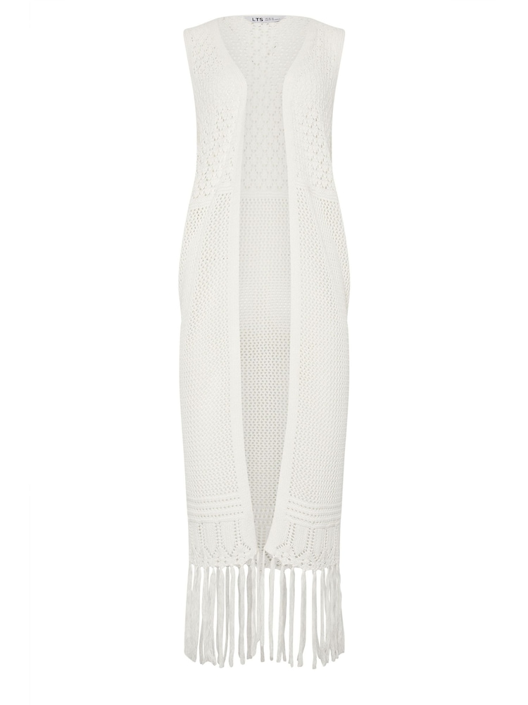 Long Tall Sally White Longline Crochet Waistcoat - Image 6 of 6