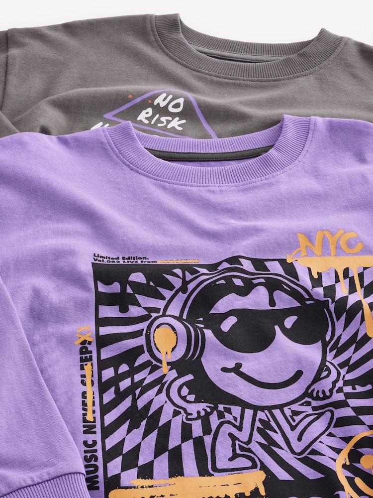 Black/Purple Smile Checkerboard 2 Pack Long Sleeve Pyjamas (3-16yrs) - Image 12 of 14