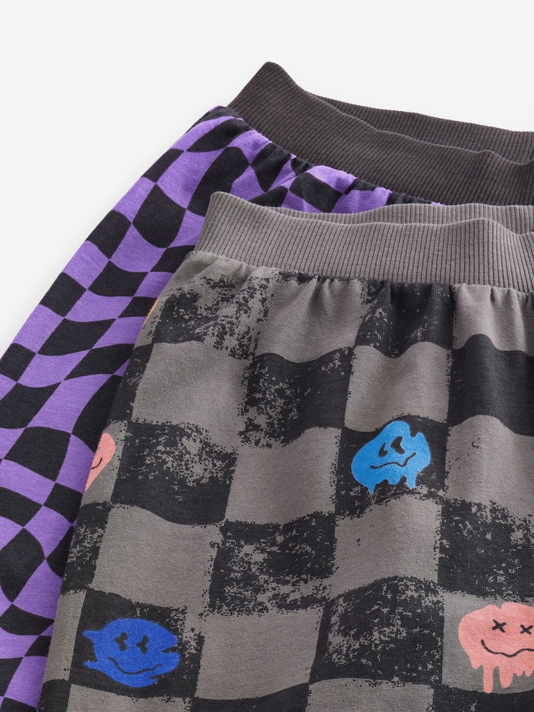 Black/Purple Smile Checkerboard 2 Pack Long Sleeve Pyjamas (3-16yrs) - Image 13 of 14