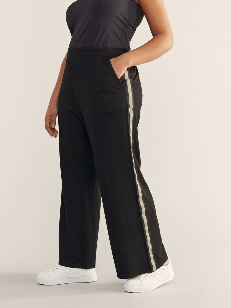 Evans Ponte Wide Leg Side Stripe Black Trousers - Image 1 of 5