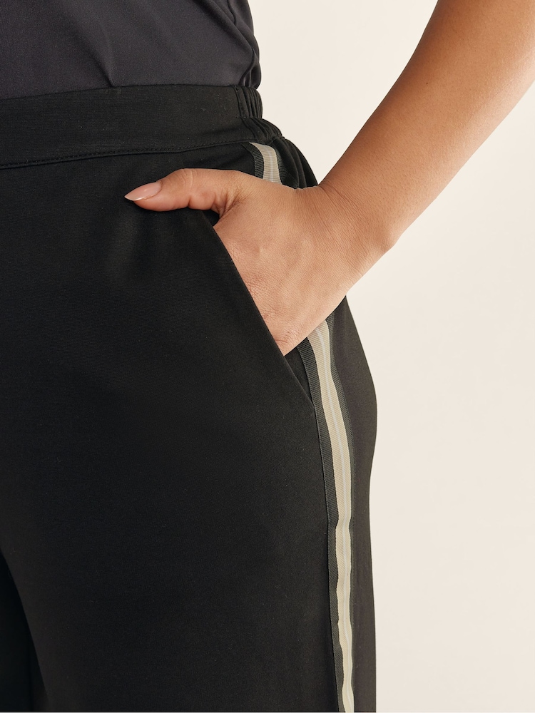 Evans Ponte Wide Leg Side Stripe Black Trousers - Image 5 of 5