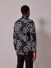 Hawes & Curtis Slim 100% Cotton Diamond Weave Mid Collar Black Shirt - Imagen 2 de 4