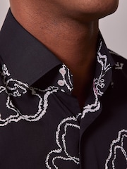 Hawes & Curtis Slim 100% Cotton Diamond Weave Mid Collar Black Shirt - Imagen 3 de 4