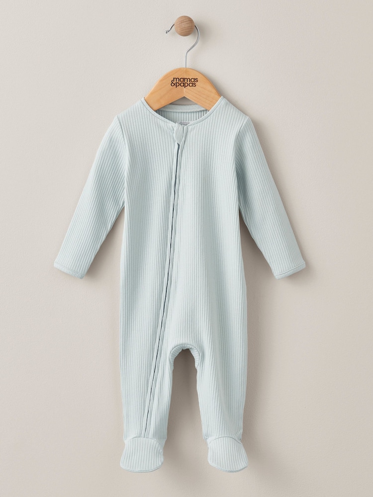 Mamas & Papas Rib Blue Zip Sleepsuit - Image 1 of 3