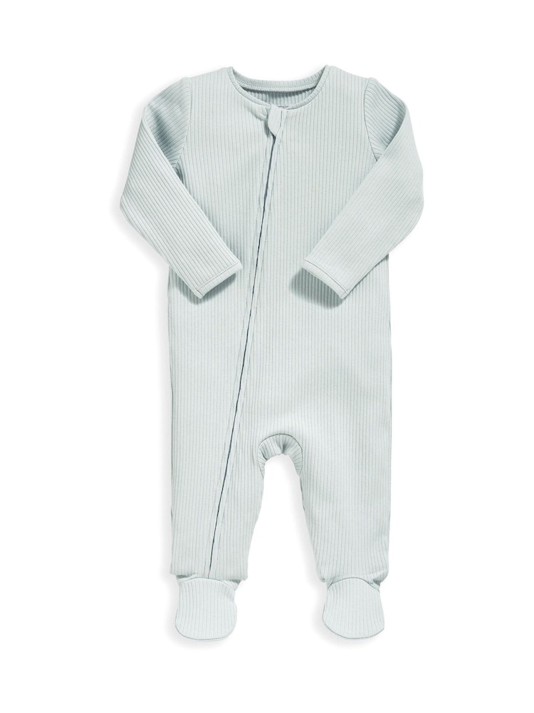 Mamas & Papas Rib Blue Zip Sleepsuit - Image 3 of 3