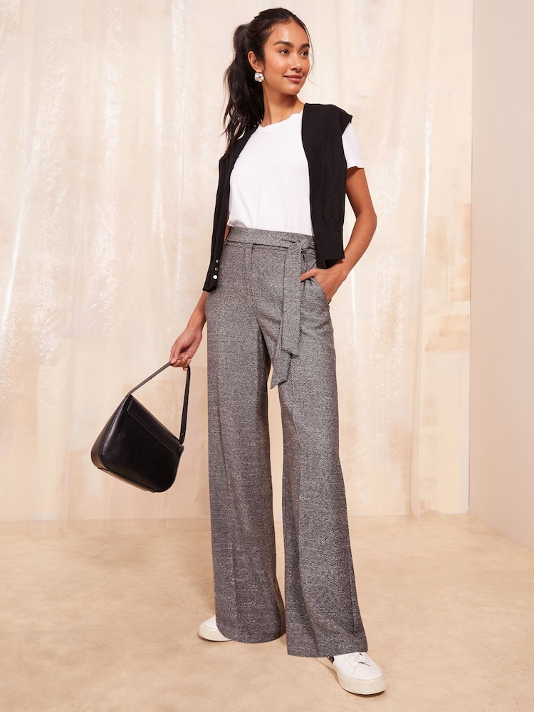 Friends Like These Grey Wide Leg Twill Belted Trouser - Image 2 of 4 Friends Like These Grey Wide Leg Twill Belted Trouser - Image 2 of 4