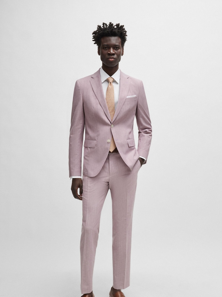 BOSS Pink Slim-Fit Jacket In A Micro-Patterned Cotton Blend - Image 1 of 6