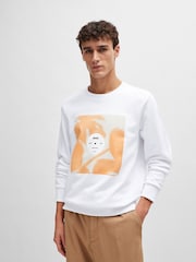 BOSS White 100% Cotton Terry Relaxed-Fit Sweatshirt With Seasonal Artwork - Image 1 of 1