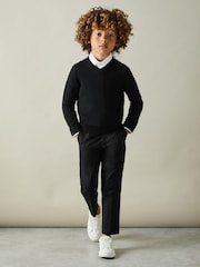Reiss Black Earl 9-13 yrs Merino Wool V-Neck Jumper - Image 1 of 4