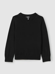Reiss Black Earl 9-13 yrs Merino Wool V-Neck Jumper - Image 2 of 4