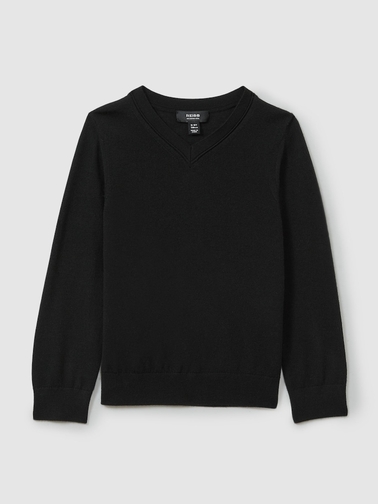 Reiss Black Earl 9-13 yrs Merino Wool V-Neck Jumper - Image 2 of 4