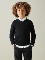 Reiss Black Earl 9-13 yrs Merino Wool V-Neck Jumper - Image 3 of 4
