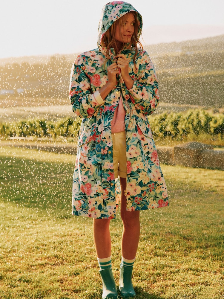 Joules Holkham Floral Waterproof Packable Raincoat With Hood - Image 1 of 10