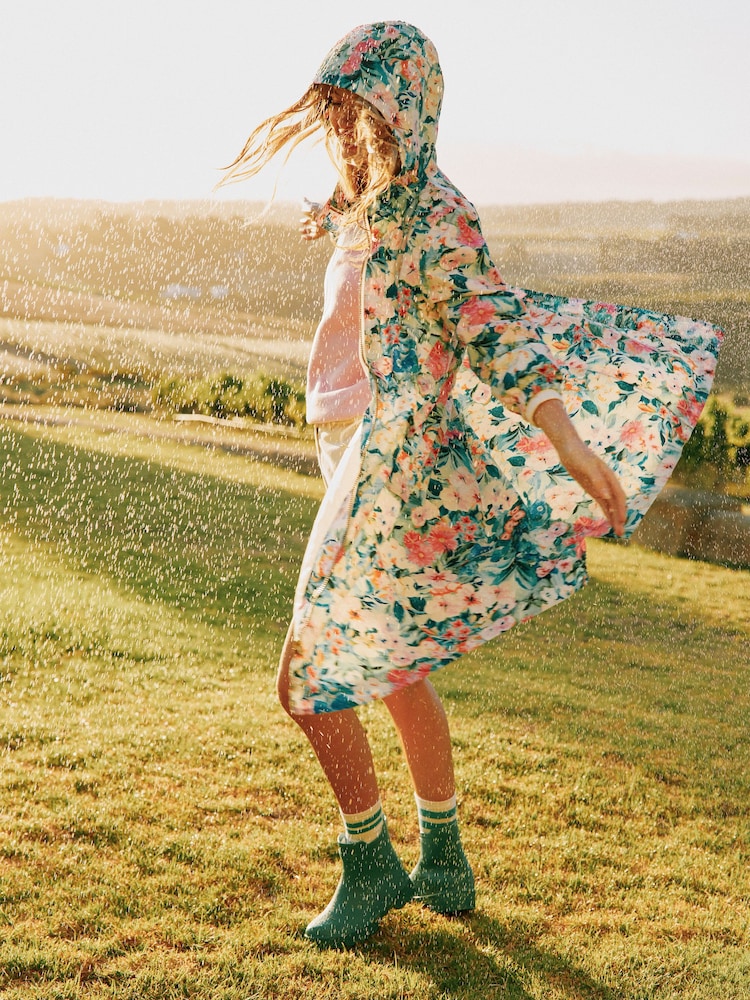 Joules Holkham Floral Waterproof Packable Raincoat With Hood - Image 2 of 10