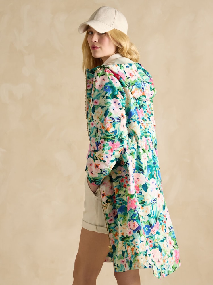 Joules Holkham Floral Waterproof Packable Raincoat With Hood - Image 5 of 12