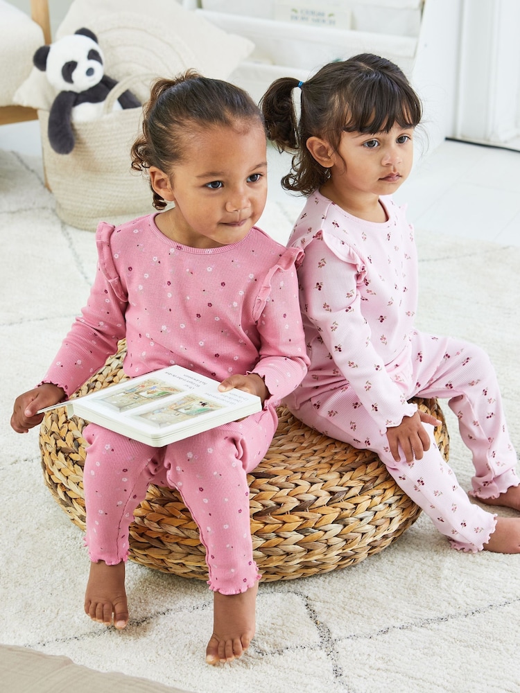 JoJo Maman Bébé Pink 2-Pack Ribbed Pyjamas - Image 1 of 7