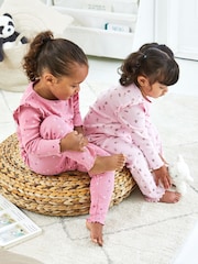 JoJo Maman Bébé Pink 2-Pack Ribbed Pyjamas - Image 2 of 7