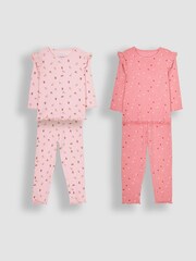 JoJo Maman Bébé Pink 2-Pack Ribbed Pyjamas - Image 3 of 7